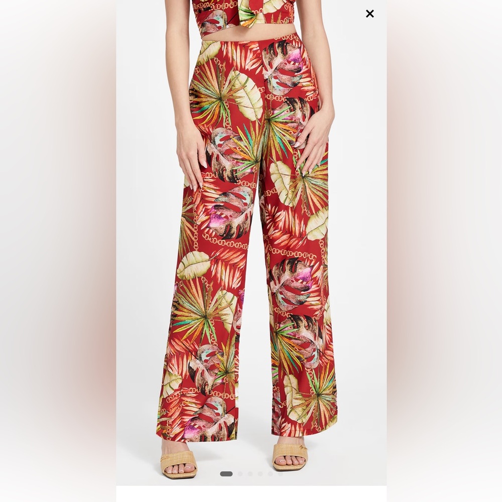 Tropical Print Wide Leg Pants